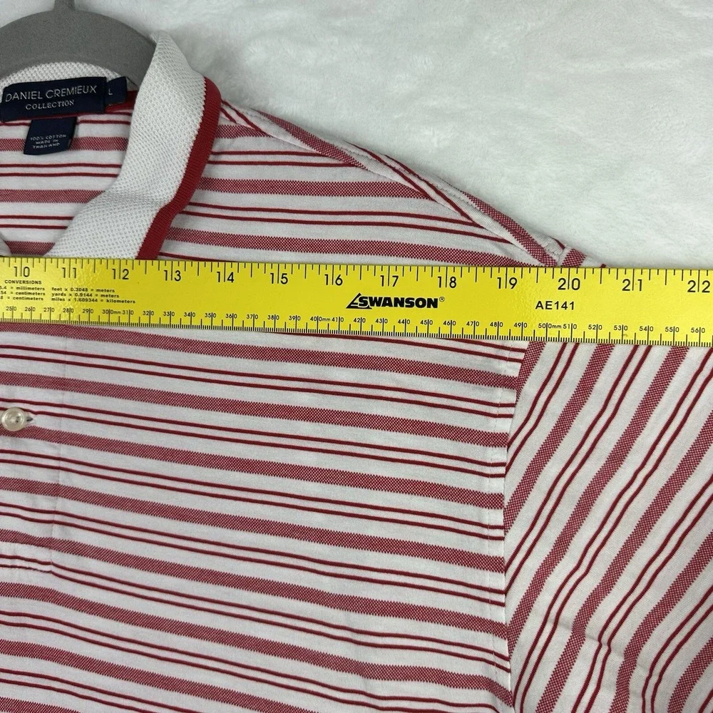 Daniel Cremieux Collection Large Mens Polo Shirt Red White Stripe Short Sleeve